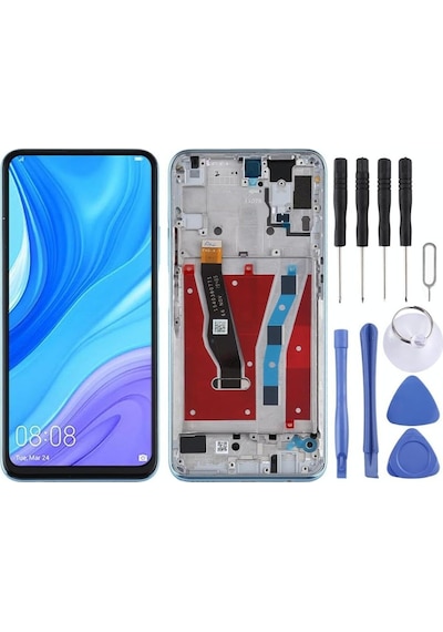Huawei Uyumlu P Smart Pro Lcd Ekran Dokunmatik Full Çıtalı Mavi Renk