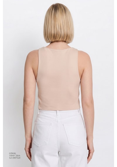 Ac&co / Altınyıldız Classics Kadın Bej Standart Fit Normal Kesim Bisiklet Yaka Crop Body