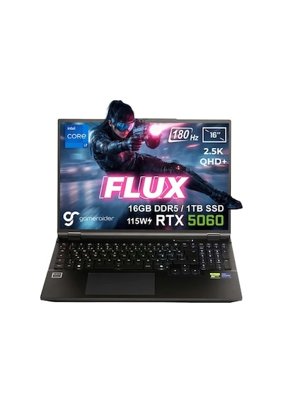 Gameraider FLUX GR16 i7-14650HX 16 GB 1 TB DDR5 SSD 8 GB RTX 5060 16" Dos Dizüstü Bilgisayar