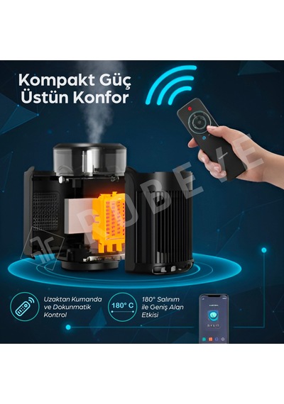Robeve Taşınabilir Isıtıcı & Hava Nemlendirici Buhar Makinesi 7 Renk Led Işıklı, Uzaktan Kumandalı, Zaman Ayarlı, Devrilme Korumalı Mini Isıtıcı 800w