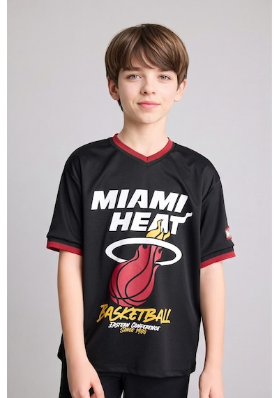 Defacto Nba Mıamı Heat New Regular Fıt V Yaka Mesh Forma Kumaş Kısa Kollu Tişört Erkek Çocuk H2897a826hsbk81 Siyah-bk81