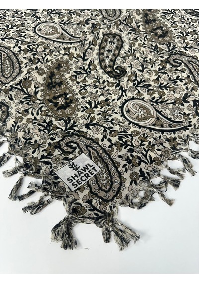 Shawl Secret Sökme Boncuklu Pamuk Yazma - 05868 Krem-vizon