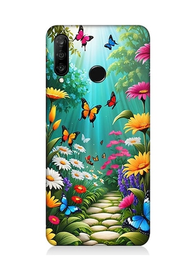 Huawei P30 Lite Uyumlu Çiçekler Ve Kelebekler Desenli Silikon Kılıf