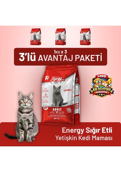 Cat Food Energy Sığır Etli Yetişkin Kedi Maması - 3 Adet