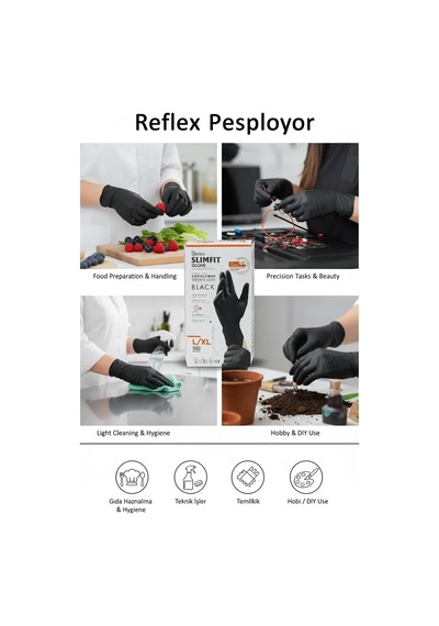 Reflex Slimfit Glove Eldiven Large Siyah 100'lü 1 Paket