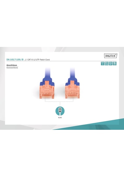 Cat 6 U-utp Bağlantı Kablosu, Bakır, Lszh Awg 26/7, Uzunluk 10 Metre Mavi