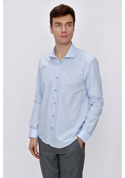 MORVEN  Erkek Buz Mavisi Basic Slim Fit Dar Kesim Gömlek Mavi