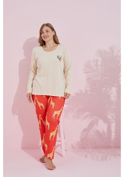 Siyah İnci Pamuklu Curve Büyük Beden Battal Boy Örme Pijama Takım24240728 Krem Siyah İnci Pamuklu Curve Büyük Beden Battal Boy Örme Pijama Takım24240728 Krem