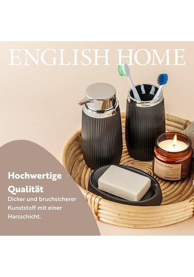 Home Evelyn 3'lü Banyo Seti 17.5x6.5x6.5 Cm+9x6.5x6.5 Cm+1 Siyah Siyah