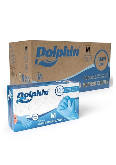 Şeylişeyler - Dolphin Mavi Nitril Eldiven M Beden Pudrasız 100 Lü 1 Kutu