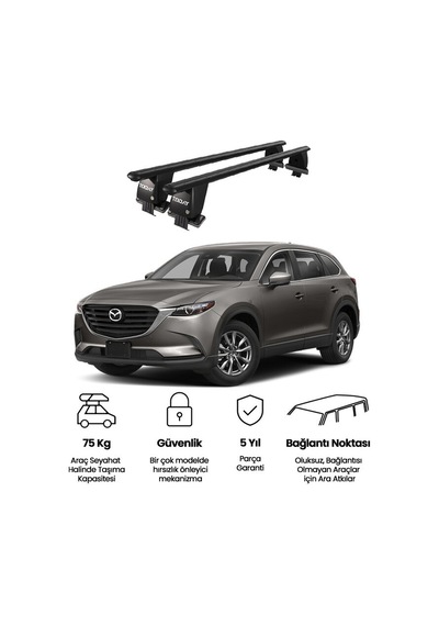Royal Mazda Cx-9 Iı 2016 Ve Sonrası Uyumlu Siyah Kilitli Ara Atkı Port Bagaj Tavan Barı