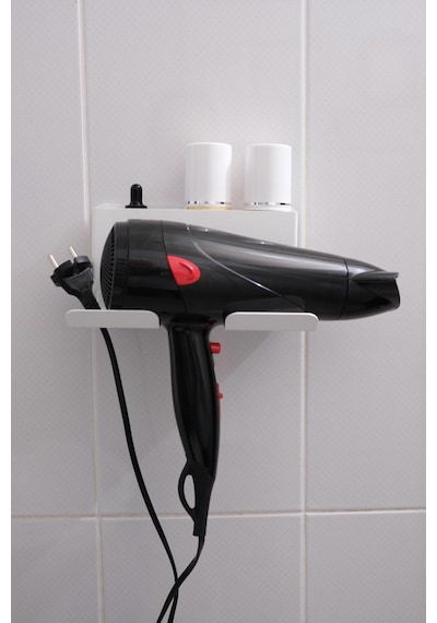 Risingmaber Beyaz Metal Yapışkanlı Saç Kurutma Askısı, Yapışkanlı Banyo Düzenleyici Organizer Fön Makinelik M Diğer