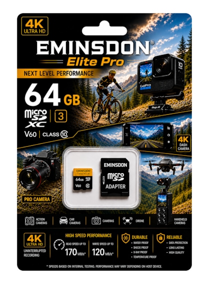 Elite Pro 64gb Hafıza Kartı 4k Drone Araç Aksiyon Telefon Ev Kamerasıyla Uyumlu