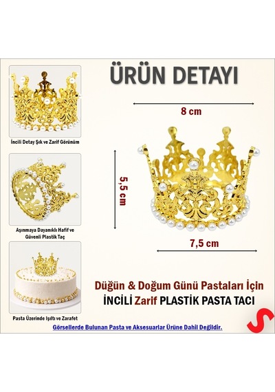 İncili Plastik, Pasta Süsleme Tacı 8 Cm X 5 Cm - Altın