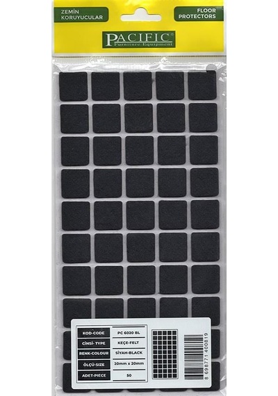 Pacific 6020 Bl Yapışkanlı Keçe 20 Mm X 20 Mm Siyah