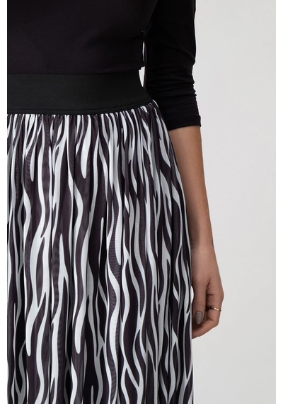Bold & Young Kadın Siyah Beyaz Zebra Baskılı Astarlı Beli Lastikli Tül Etek