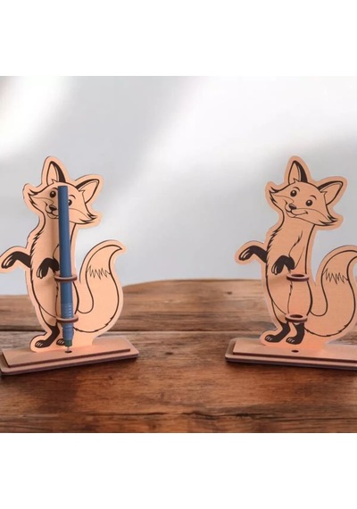 Boyanabilir Ahşap Tilki Kalemlik - 3mm Mdf Lazer Kesim Hobi Seti