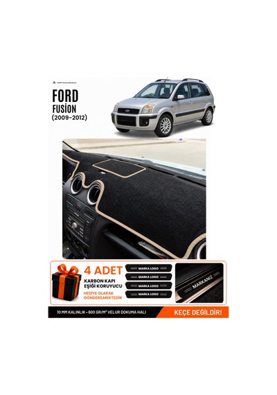 Ford Fusion 2009-2012 Uyumlu Torpido Koruma, Torpido Örtüsü, Torpido Kılıfı - Siyah Bej