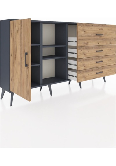 Arges Konsol 4 Raflı 4 Çekmeceli Tek Kapaklı 176x30x99 Antrasit-çam Atlas Çam - Antrasıt Arges Konsol 4 Raflı 4 Çekmeceli Tek Kapaklı 176x30x99 Antrasit-çam Atlas Çam - Antrasıt