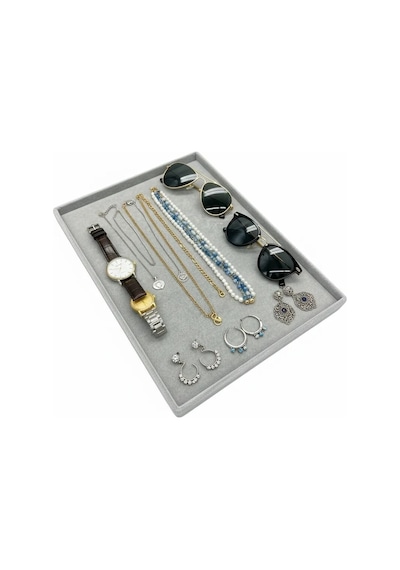 Süet Kumaş Gri Renk 34/24 Cm Takı Servis Sunum Tablası