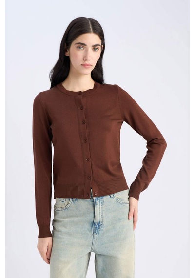 DeFacto Regular Fit Bisiklet Yaka Basic Düz Triko Hırka D6282AX25SPBN311 Kahve DeFacto Regular Fit Bisiklet Yaka Basic Düz Triko Hırka D6282AX25SPBN311 Kahve