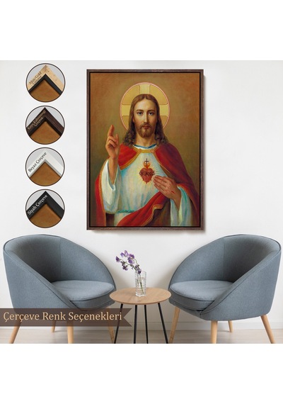Çerçeveli İsa'nın En Kutsal Kalbi Tablosu - The Most Sacred Heart Of Jesus-6478