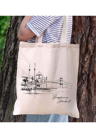 Bk Gift İstanbul Tasarımlı Kanvas Bez Çanta, Baskılı Omuz Çantası, Alışveriş Çantası, Plaj Çantası, Arkadaşa Hediye-6 Sarı