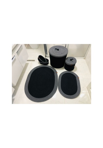 Hasır Jüt 6 Parça Banyo Seti Siyah Siyah