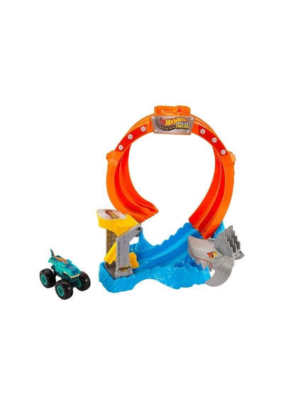 Jfr08 Hot Wheels Monster Trucks Dönen Corkscrew Shark Çarpışması Çok Renkli