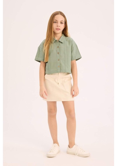 DeFacto Kız Çocuk Cropped Fit Keten Kısa Kollu Gömlek D9143A825SMGN1107 DeFacto Kız Çocuk Cropped Fit Keten Kısa Kollu Gömlek D9143A825SMGN1107