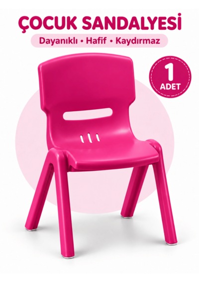 Beylini Çocuk Sandalyesi Anaokulu Kreş Kurs Mini Tabure Dayanıklı Rahat Plastik Pembe