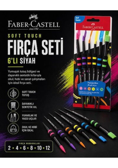 Faber-castell Soft Touch Fırça Seti 6 Lı Siyah