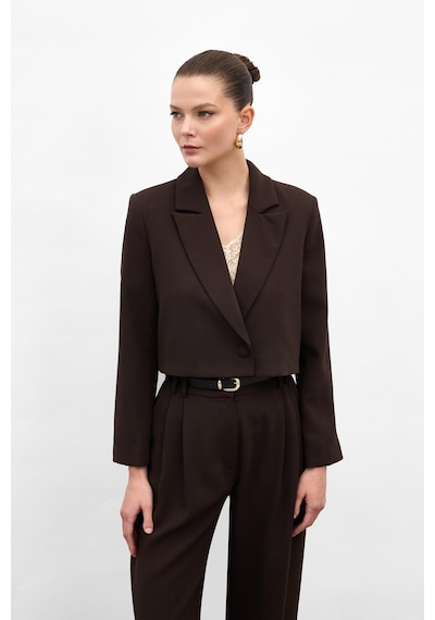 Sateen Luna Kısa Ceket - Kahve-136879 Kahve