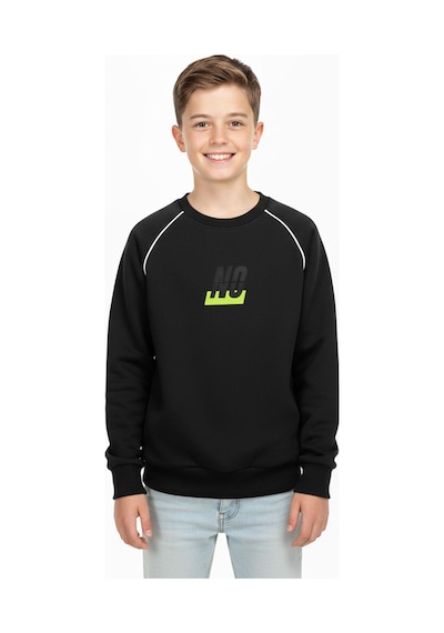 No Baskılı Kapşonsuz Rahat Erkek Çocuk Sweatshirt-90830 Siyah