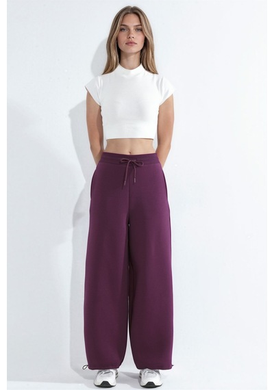 Hiccup Barrel Fit Basic Şardonlu Eşofman Altı Bordo - Kırmızı