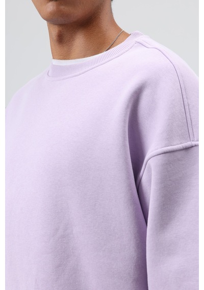 Vamos Basic Oversize Yıkamalı Sweatshirt Lila