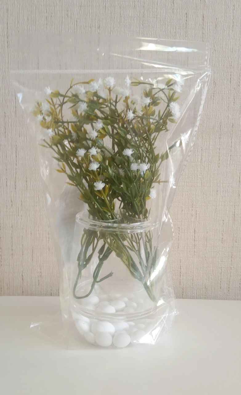 2 Adet Vazo Dahil,vazoda Çiçek,beyaz Yapay Çiçek,vazo Dekoratif Beyaz İncili 8x8x16cm Çok Renkli
