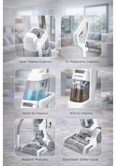 Özel Üretim Torima Halı Ve Koltuk Yıkama Makinesi Dhy1000 Beyaz 800w Alet Leke Güçlü