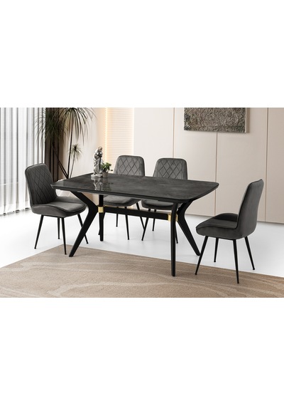 Zümrüt Masa, Alora Sandalye, İrony Hg, 160x90 Siyah Zümrüt Masa, Alora Sandalye, İrony Hg, 160x90 Siyah