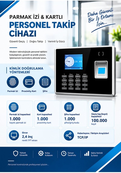 Linadex Lx-444v Kartlı Parmak İzi Personel Giriş Çıkış Ve Programı 20 Kart Hediye
