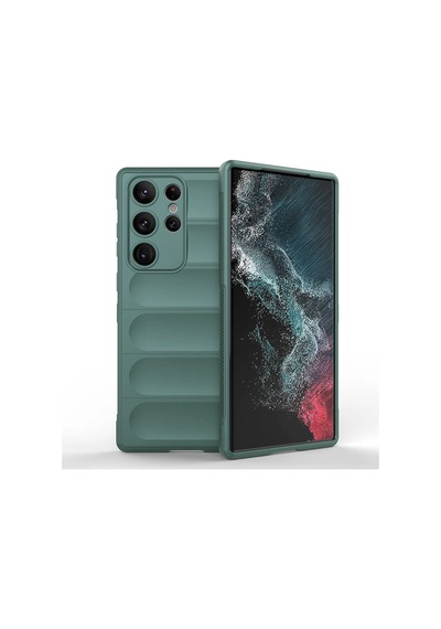 Samsung Galaxy Uyumlu S23 Ultra Kılıf Esnek Tpu Oyuklu Arka Yüzey Tasarımlı Zore Etnik Silikon Kapak Koyu Yeşil