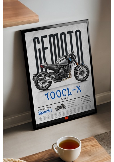 Cfmoto 700 Cl-x Sport Siyah Ahşap Çerçeveli Poster, Dekoratif Motosiklet Duvar Tablosu