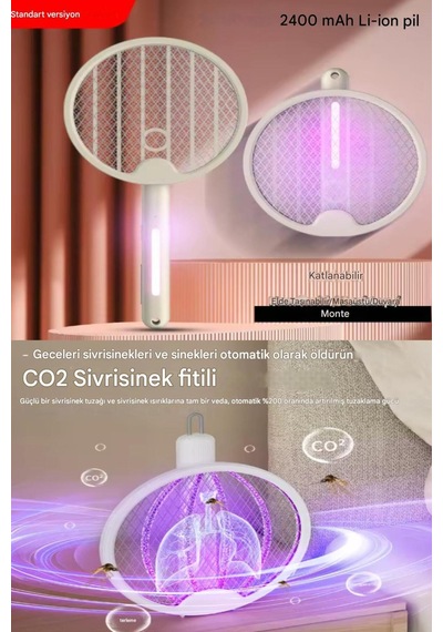 Usb Şarjlı Katlanabilir Uv Işıklı Elektrikli Sivrisinek Öldürücü Raket Lamba