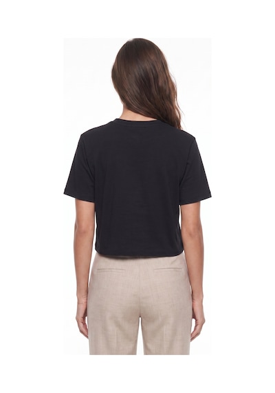 Onloox Kadın Siyah Siyah Viskon Karışımlı Bisiklet Yaka Kısa Kollu Balon Form Beli Lastikli Crop T-shirt Onloox Kadın Siyah Siyah Viskon Karışımlı Bisiklet Yaka Kısa Kollu Balon Form Beli Lastikli Crop T-shirt