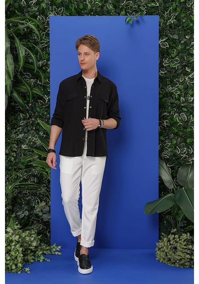 Efor G 1551 Slim Fit Siyah Klasik Gömlek Siyah