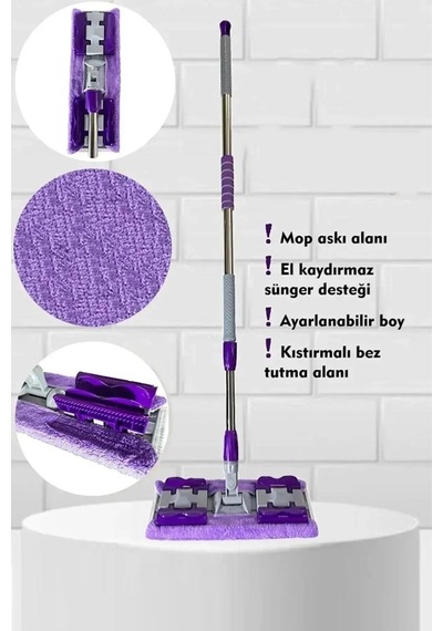 Kıskaçlı Cam Silme Mopu Mikrofiber Yedek Bezli Yer Duvar Fayans Silme Mopu