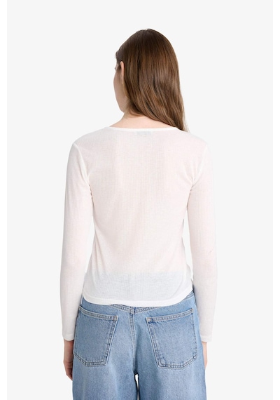 Defacto Slim Fit Dar Kesim Bisiklet Yaka Uzun Kollu Tişört F9105ax25auwt32 Beyaz