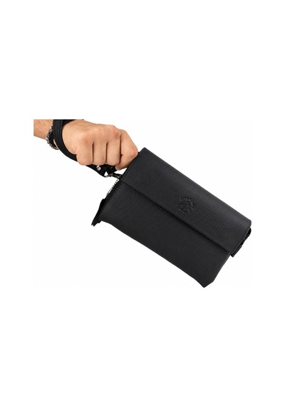 Alphaclub Bag Erkek Siyah Hakiki Deri Fermuarlı Çok Bölmeli El Çantası