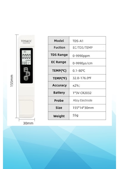 Novasmart Tds & Ec Su Ölçer Tds Metre - Dijital Su Kalite Test Cihazı Hidroponik, Akvaryum Ve Içme Suyu Ölçüm İletkenlik Ve Tds Ölçerler