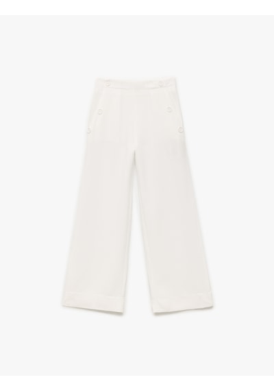 Koton Keten Viskon Karışımlı Geniş Paça Düğmeli Pantolon Beyaz 5skg40205aw Beyaz